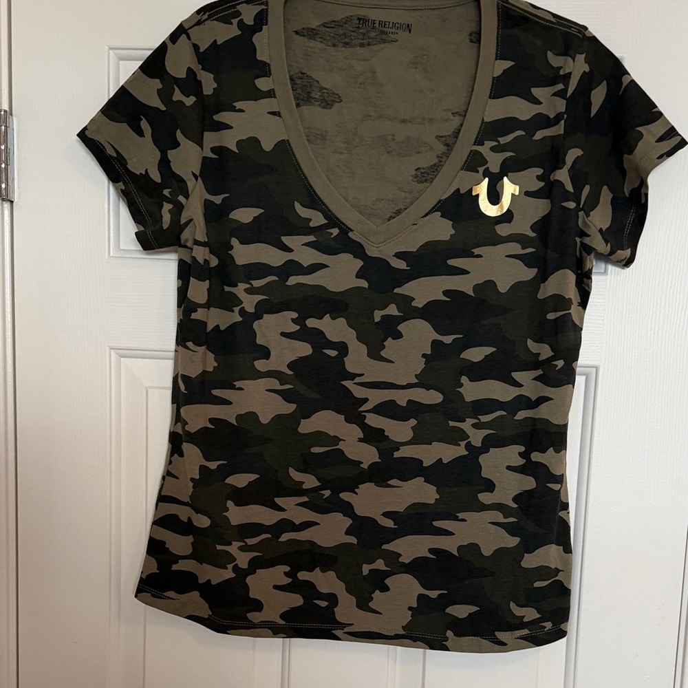 True Religion Women's Camo V-Neck Tee